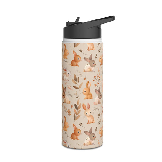 Insulated Water Bottle Thermos, 18oz, Cute Bunny Rabbits - Double Walled Stainless Steel, Keeps Drinks Hot or Cold