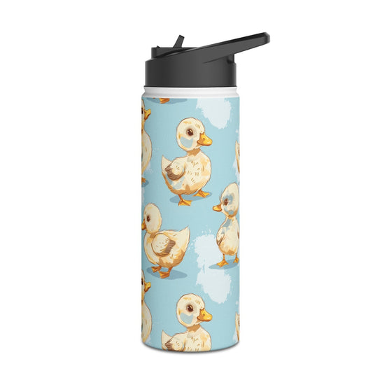 Insulated Water Bottle Thermos, 18oz, Cute Baby Ducklings - Double Walled Stainless Steel, Keeps Drinks Hot or Cold