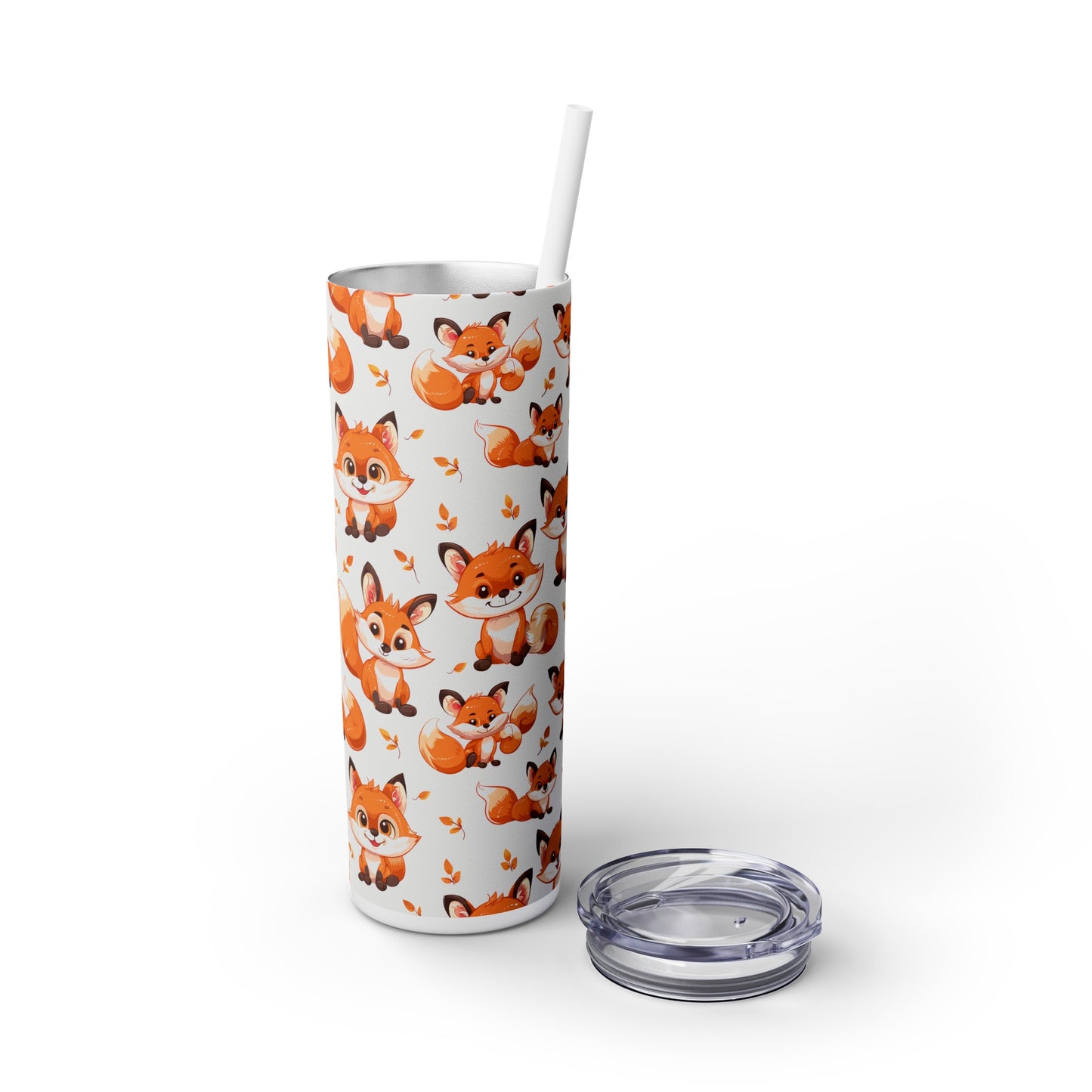 Insulated 20 oz Tumbler with Lid & Straw, Cute Baby Foxes - Double-walled Stainless Steel, Keeps Drinks Hot or Cold