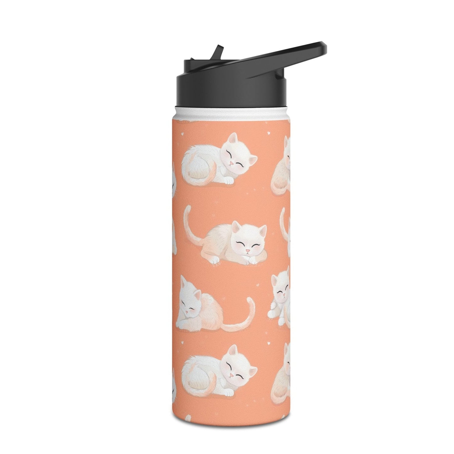 Insulated Water Bottle Thermos, 18oz, Cute Kittens - Double Walled Stainless Steel, Keeps Drinks Hot or Cold