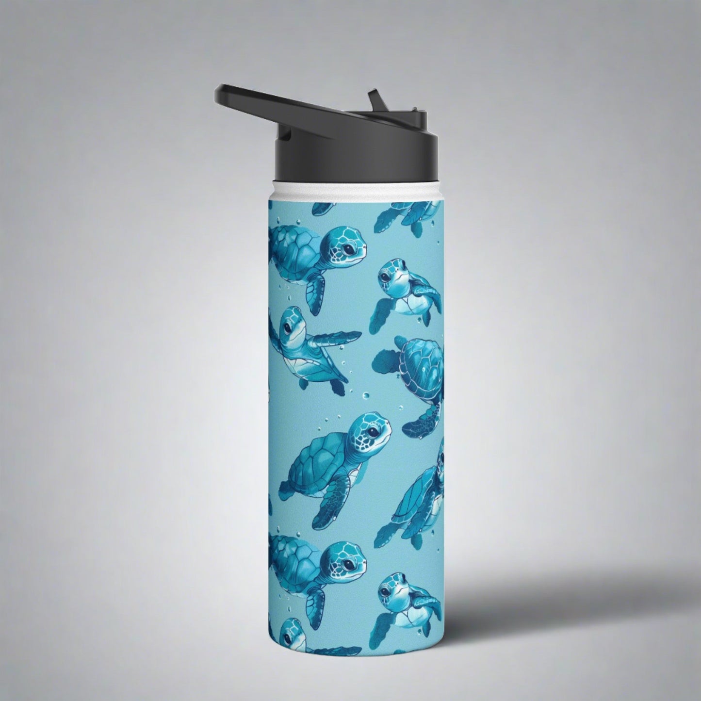 Stainless Steel Water Bottle Thermos, 18oz, Cute Baby Sea Turtles - Double Wall Insulation Keeps Drinks Hot or Cold