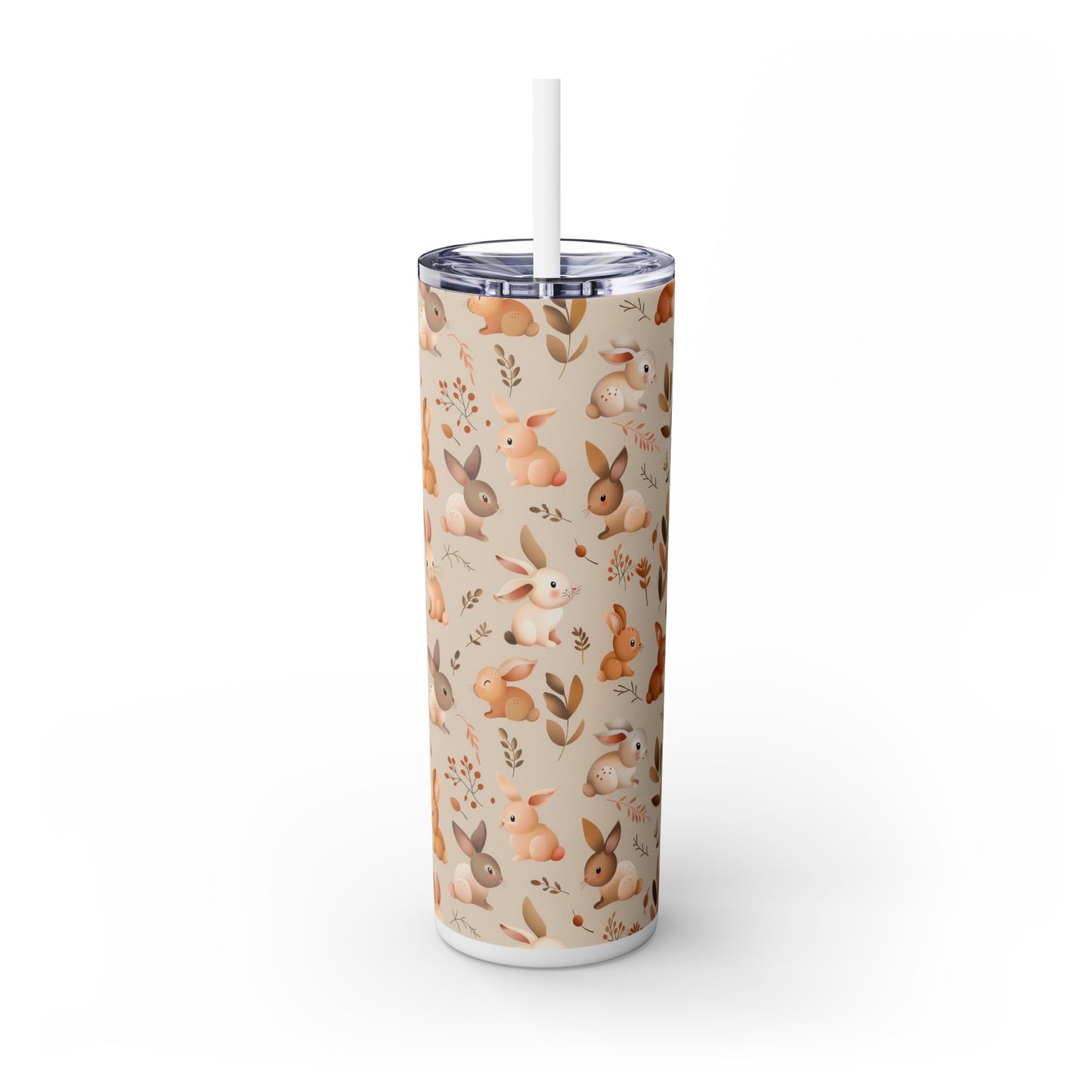 Insulated 20 oz Tumbler with Lid & Straw, Cute Bunny Rabbits - Double-walled Stainless Steel, Keeps Drinks Hot or Cold