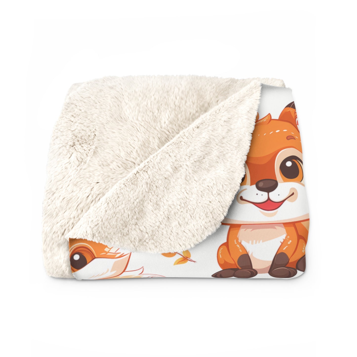 Sherpa Fleece Blanket with Cute Baby Foxes Design, 50×60" Cozy Blanket