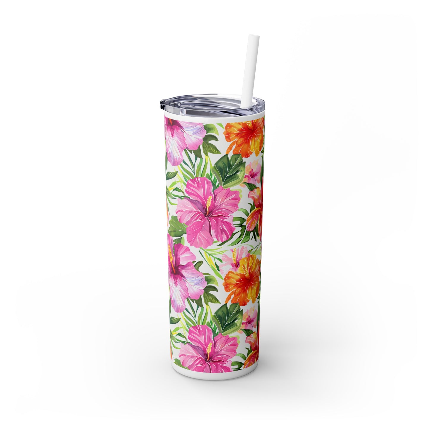 Stainless Steel Tumbler with Lid & Straw, 20 oz (Tropical Hibiscus) Double-walled, Keeps Drinks Hot or Cold