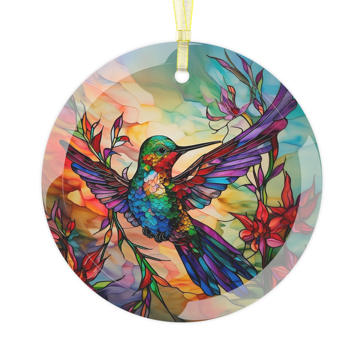 Radiant Hummingbird Decorative Art Glass Ornament