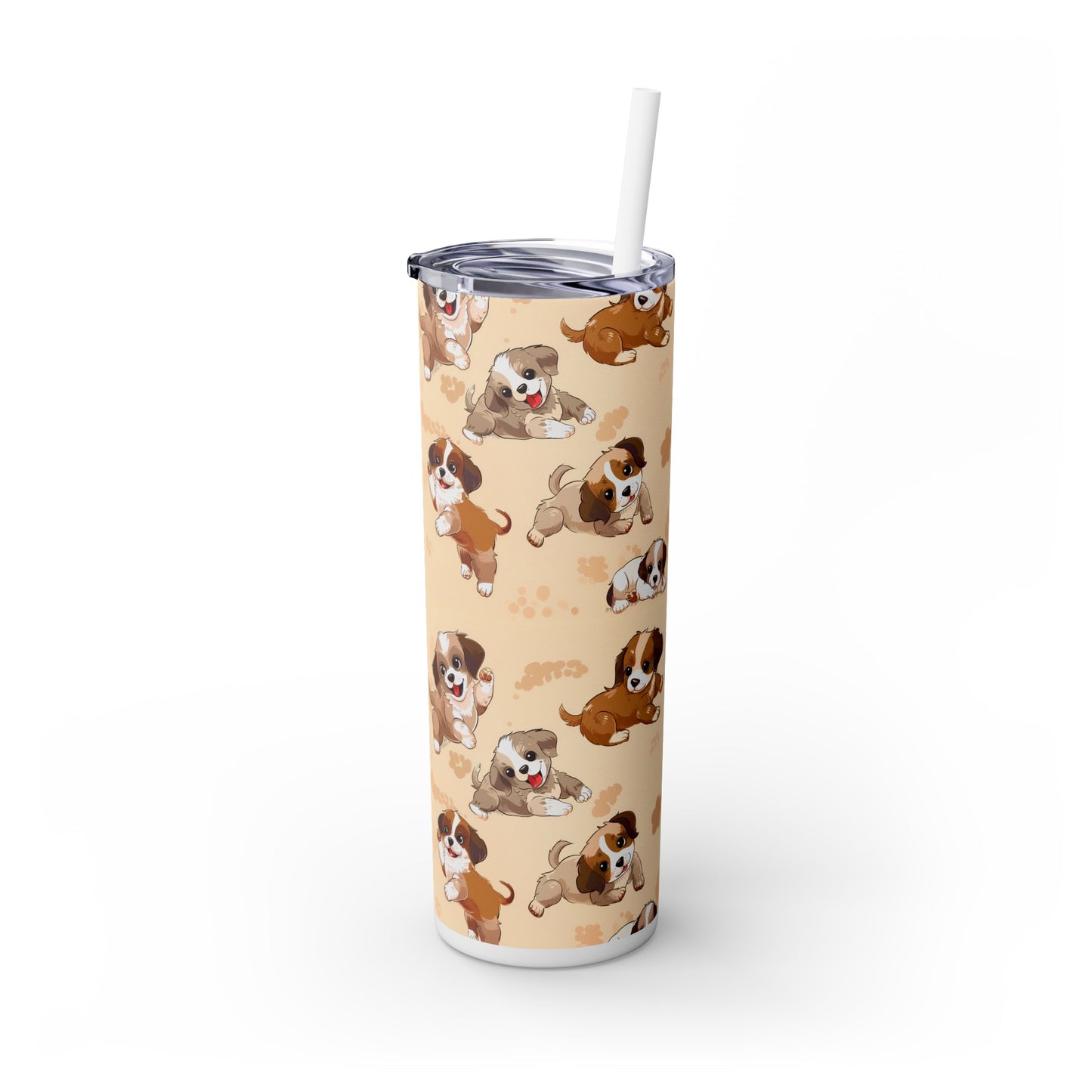 Insulated 20 oz Tumbler with Lid & Straw, Cute Puppy Dogs - Double-walled Stainless Steel, Keeps Drinks Hot or Cold