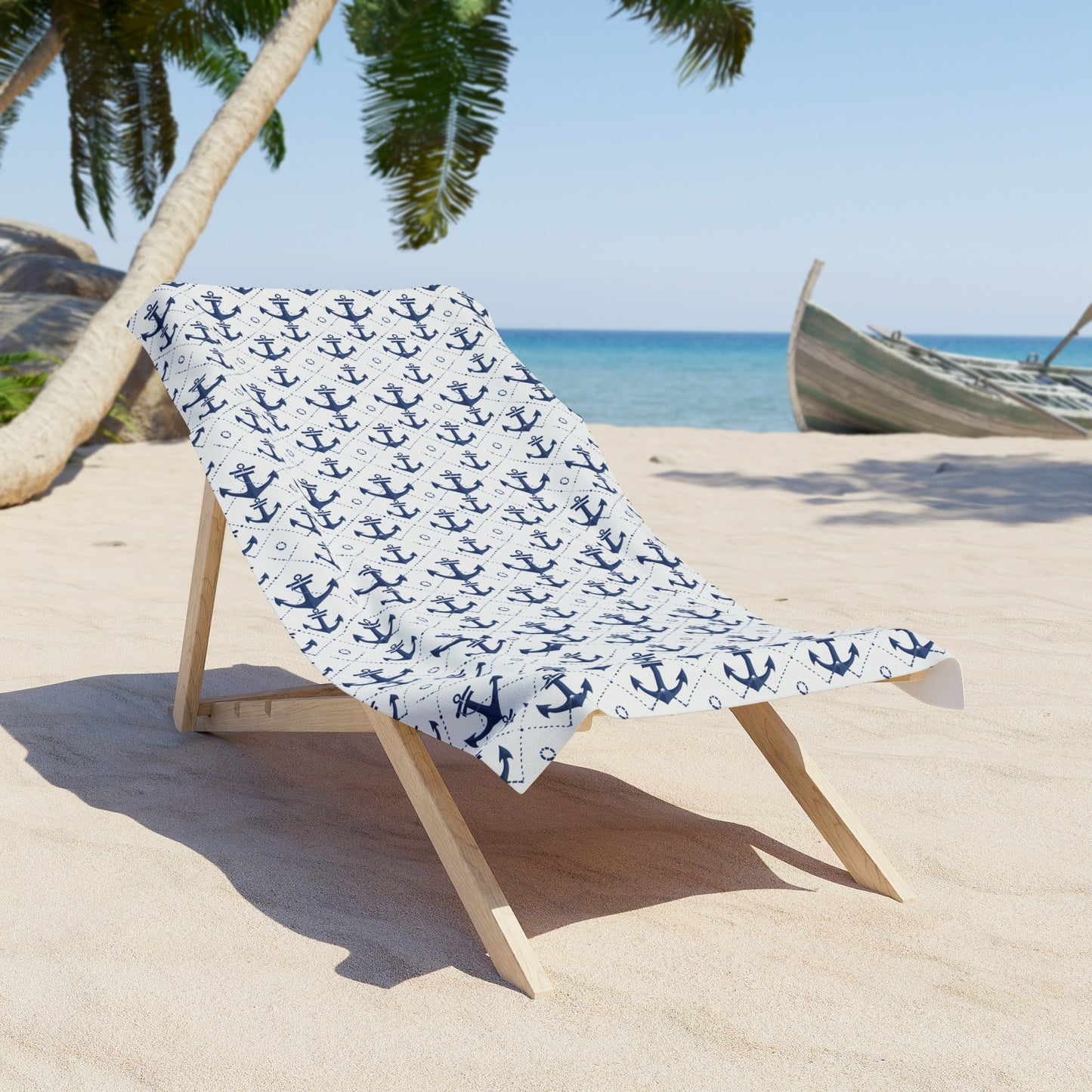 Microfiber Beach Towel with Nautical Navy Anchor Design (30" × 60")