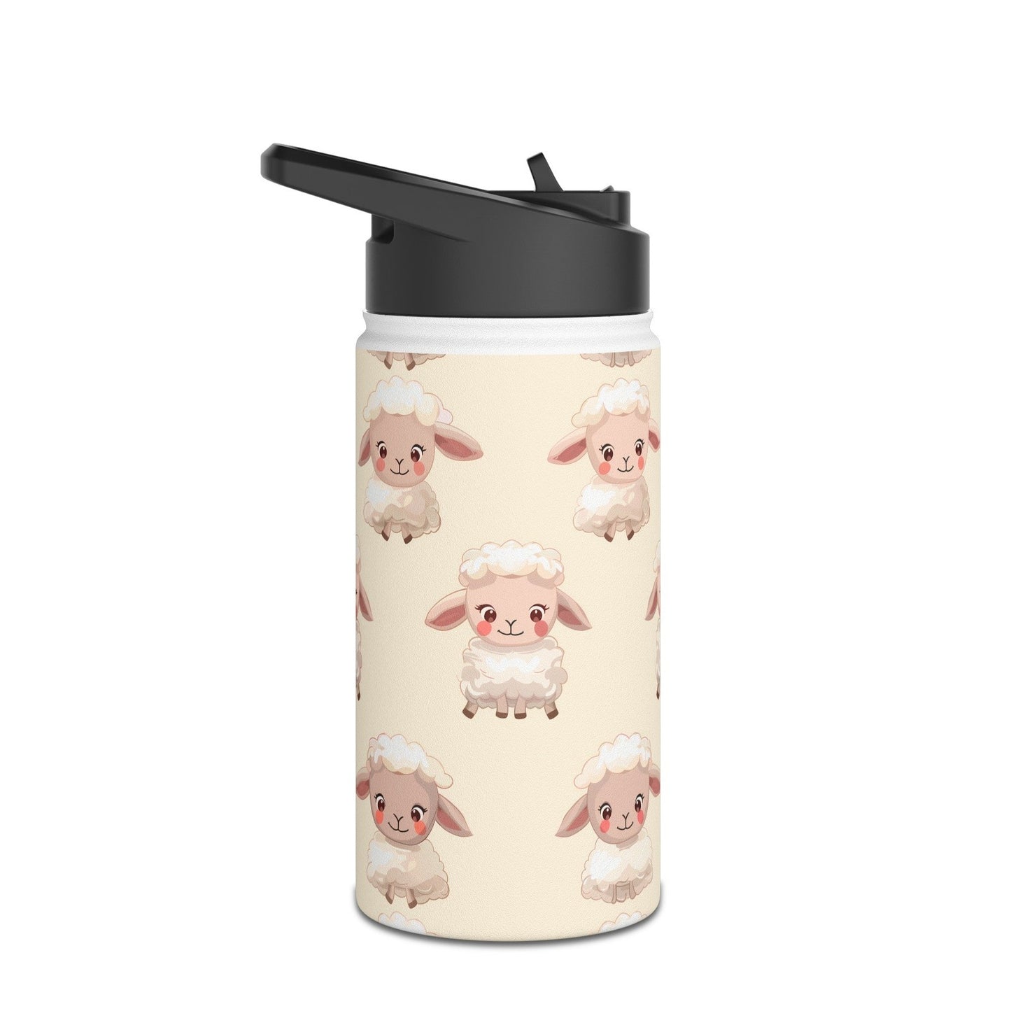 Insulated Water Bottle, 12oz, Cute Baby Lamb - Double Walled Stainless Steel Thermos, Keeps Drinks Hot or Cold