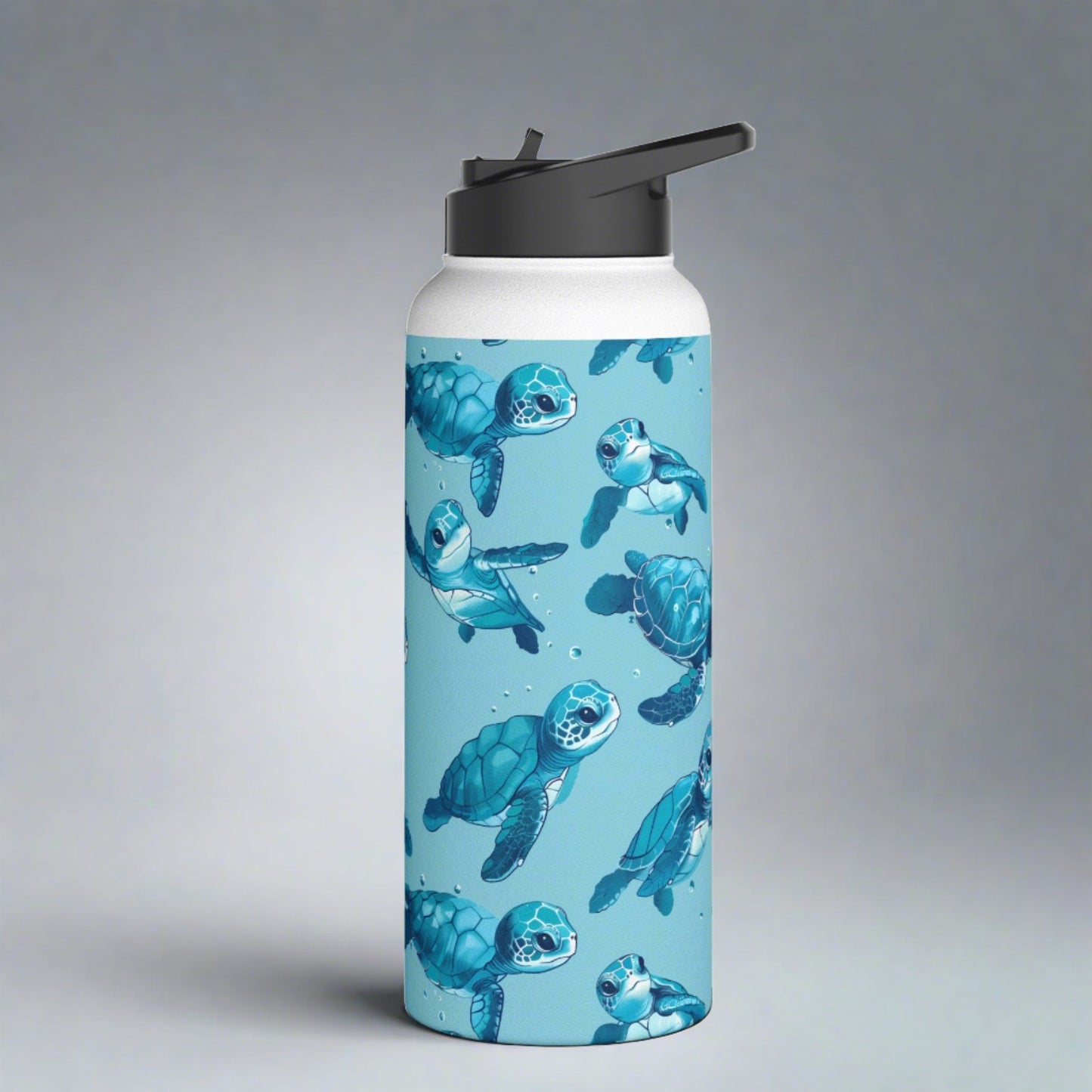 Stainless Steel Water Bottle Thermos, 32oz, Cute Baby Sea Turtles - Double Wall Insulation Keeps Drinks Hot or Cold