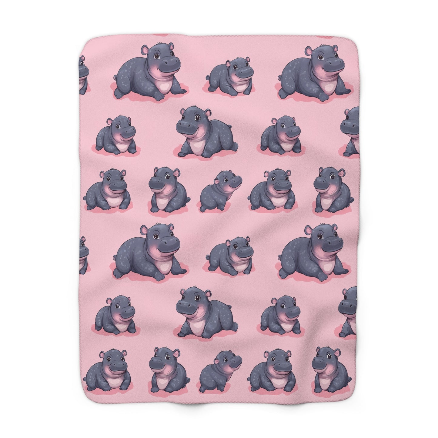 Sherpa Fleece Blanket with Cute Baby Pygmy Hippos Design, 50×60" Cozy Blanket