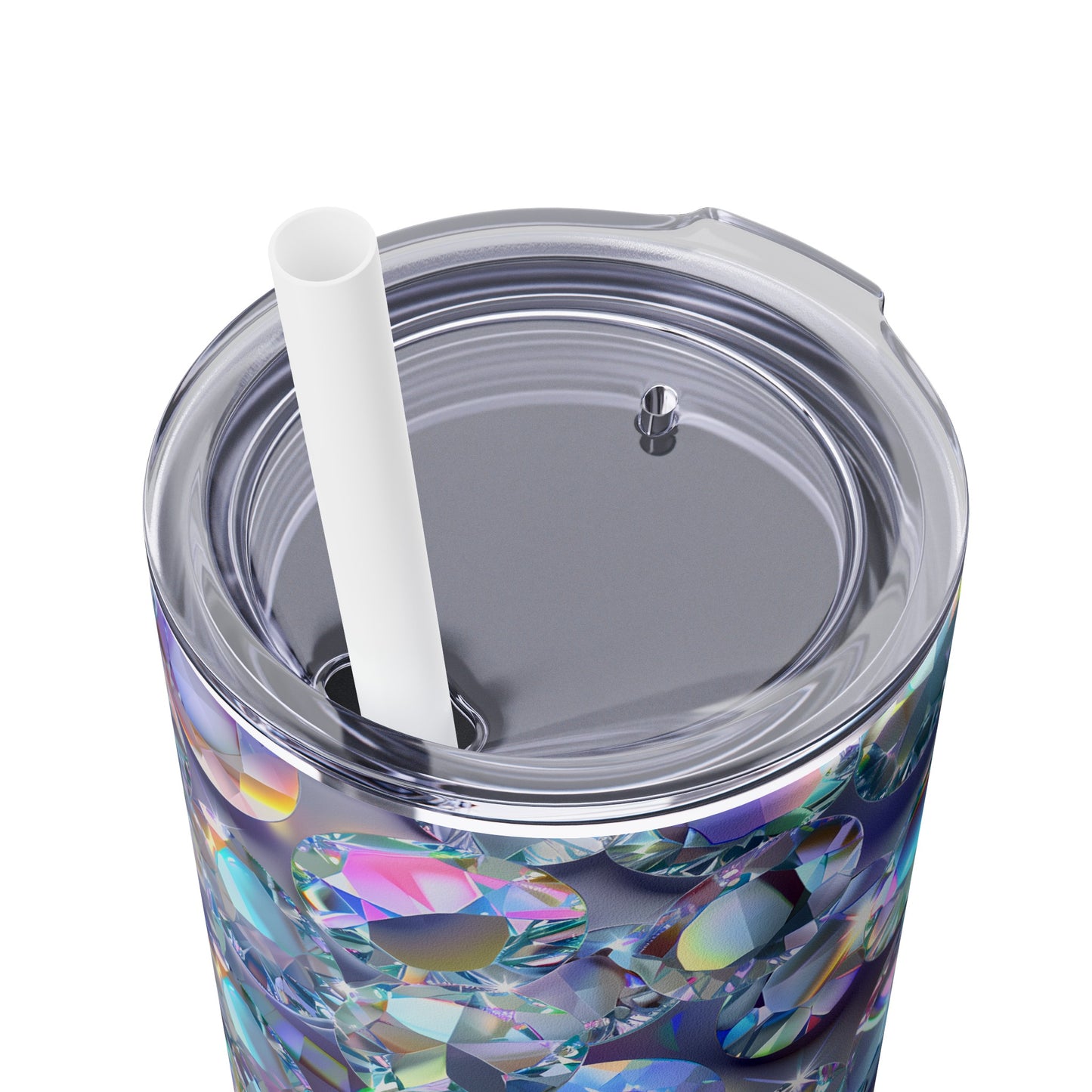 Stainless Steel Tumbler with Lid & Straw, 20 oz, Diamond Gem Bling  - Double-walled, Keeps Drinks Hot or Cold