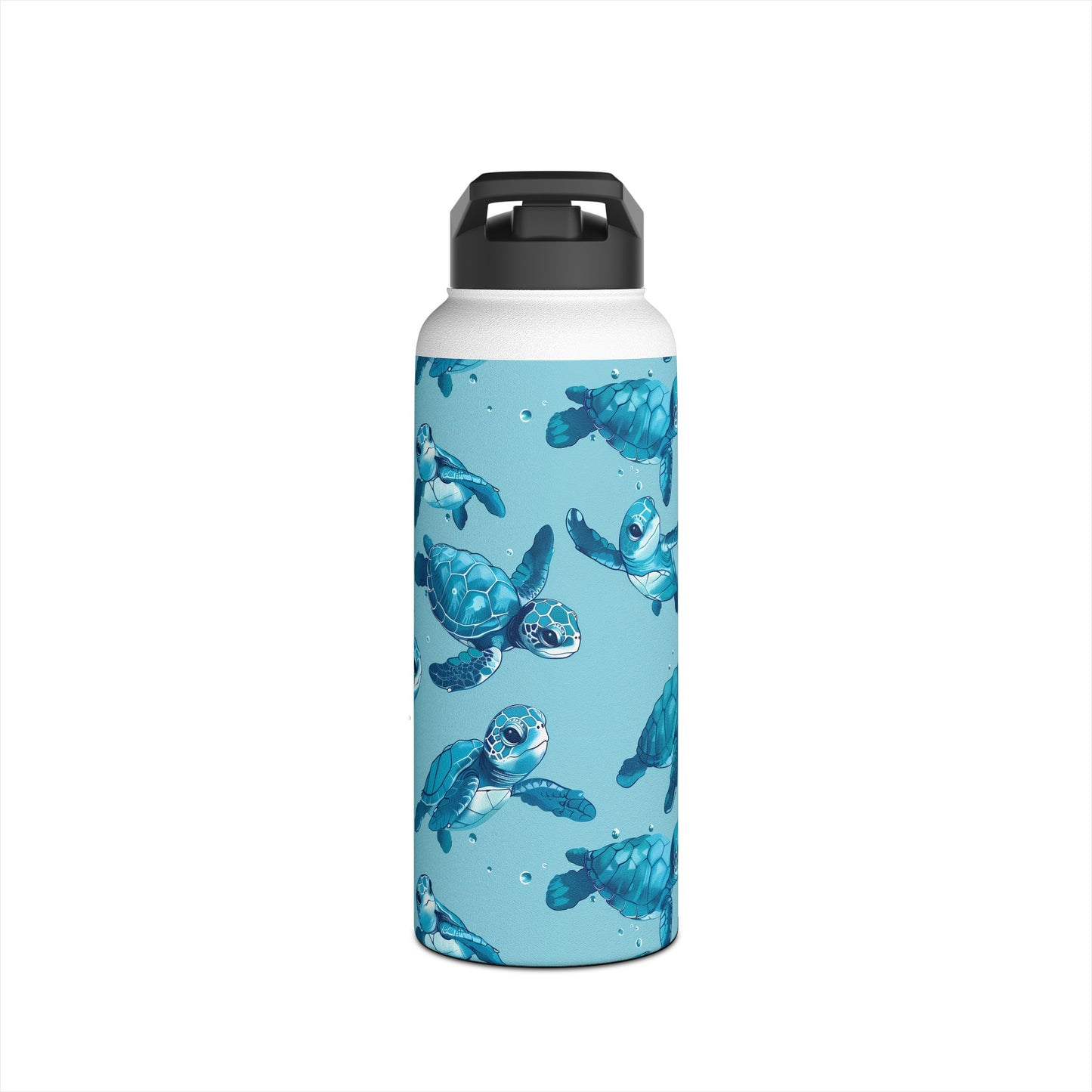 Stainless Steel Water Bottle Thermos, 32oz, Cute Baby Sea Turtles - Double Wall Insulation Keeps Drinks Hot or Cold