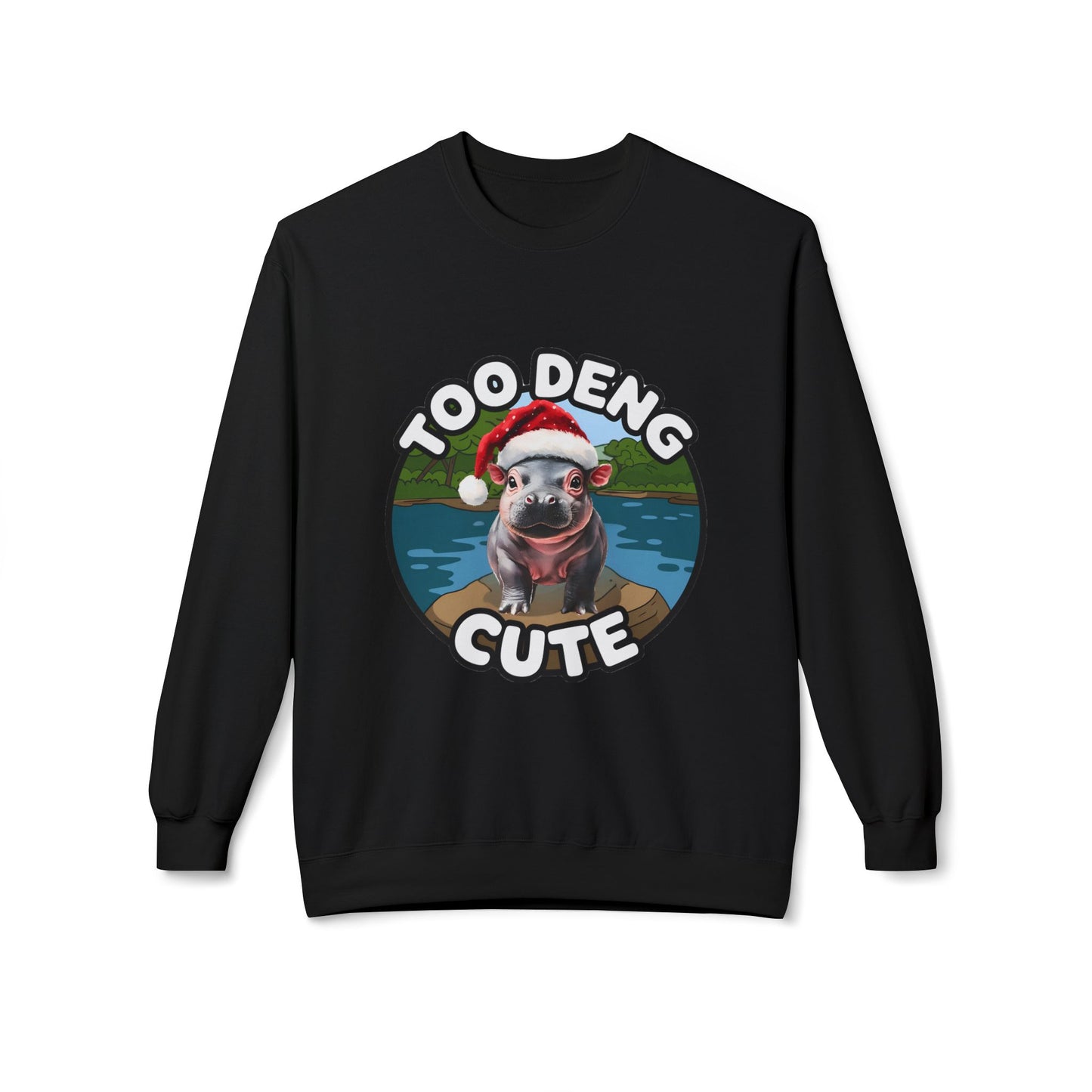 Unisex Midweight Fleece Crewneck Sweatshirt - Cozy Cotton Blend, Eco-Friendly Moo Deng Hippo Design, Classic Relaxed Fit