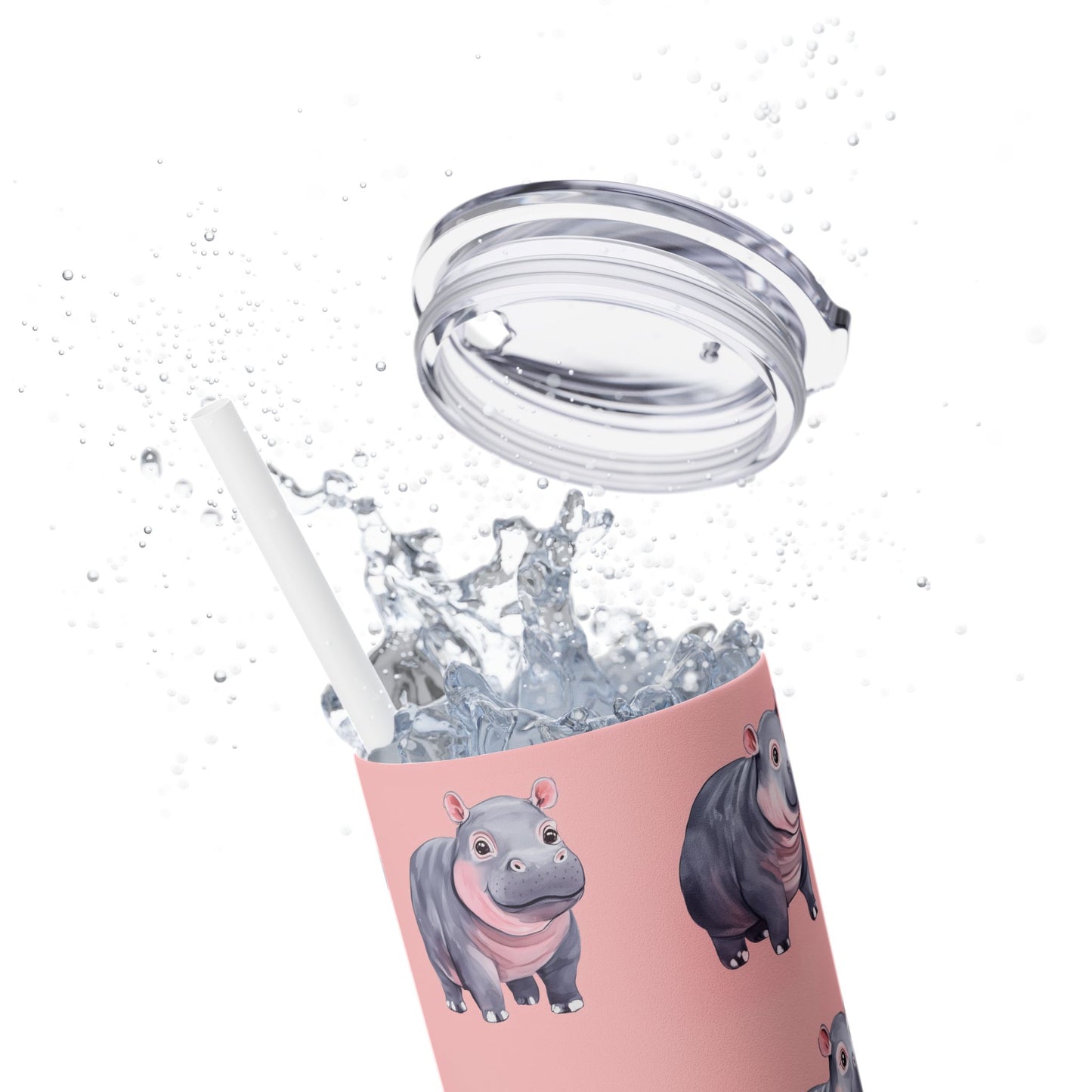 Insulated 20 oz Tumbler with Lid & Straw, Cute Pygmy Hippos - Double-walled Stainless Steel, Keeps Drinks Hot or Cold