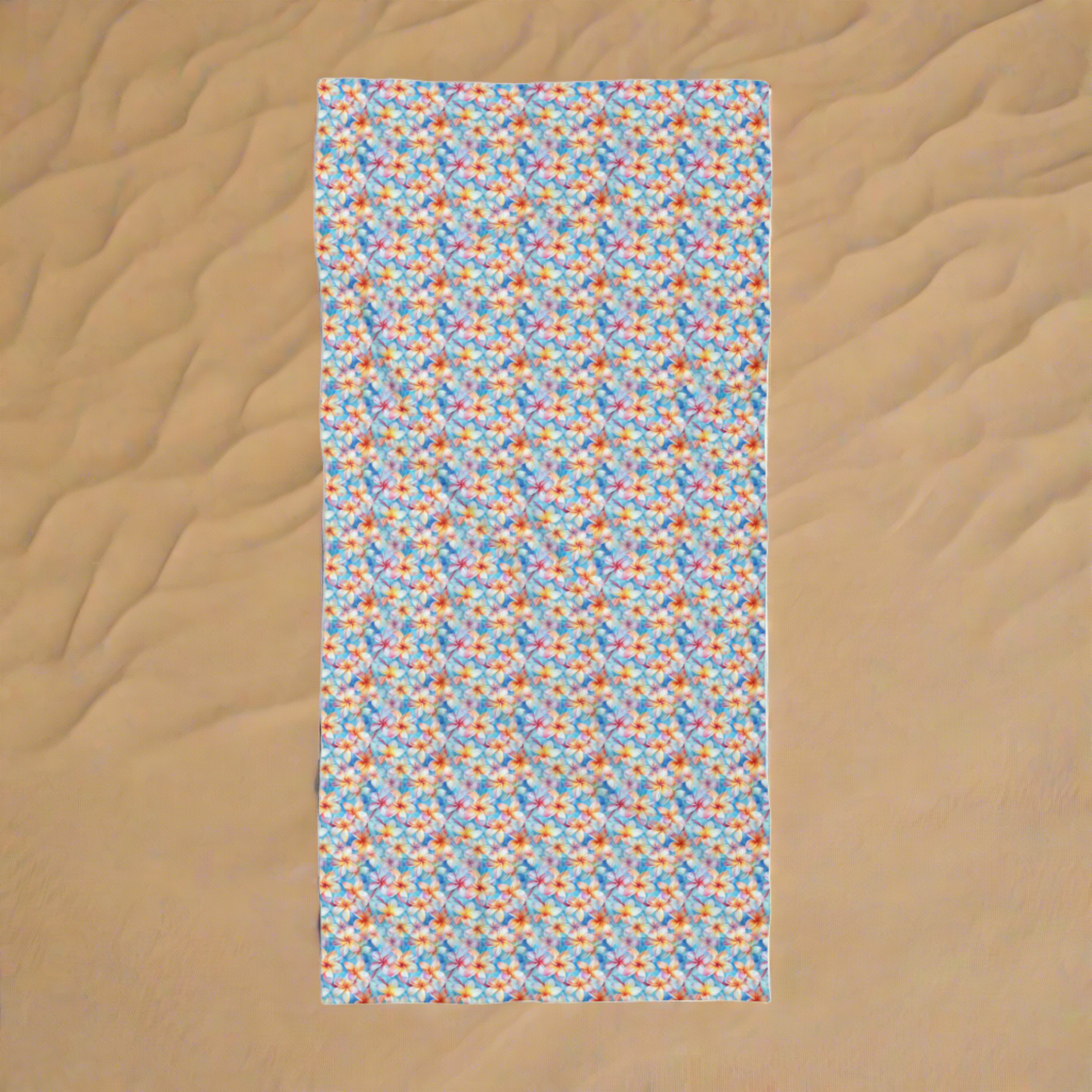 Liberty Print Beach Towel with Plumeria Design (30" × 60")