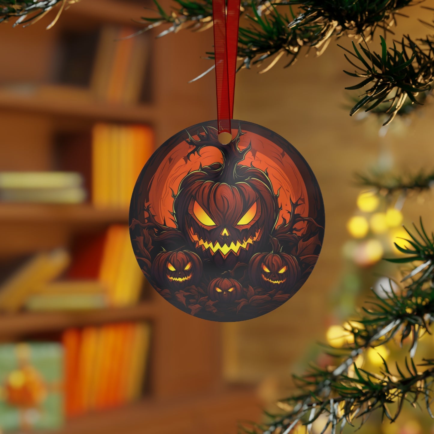Scary Pumpkin Jack-O-Lantern Halloween Ornament for Mini Tree Decoration