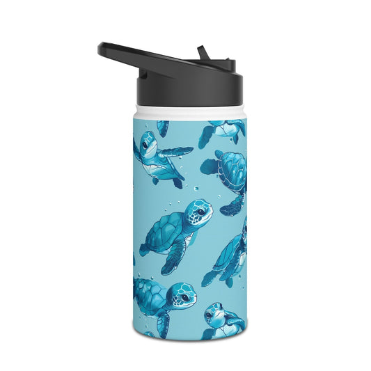 Insulated Water Bottle, 12oz, Cute Baby Sea Turtles - Double Walled Stainless Steel Thermos, Keeps Drinks Hot or Cold