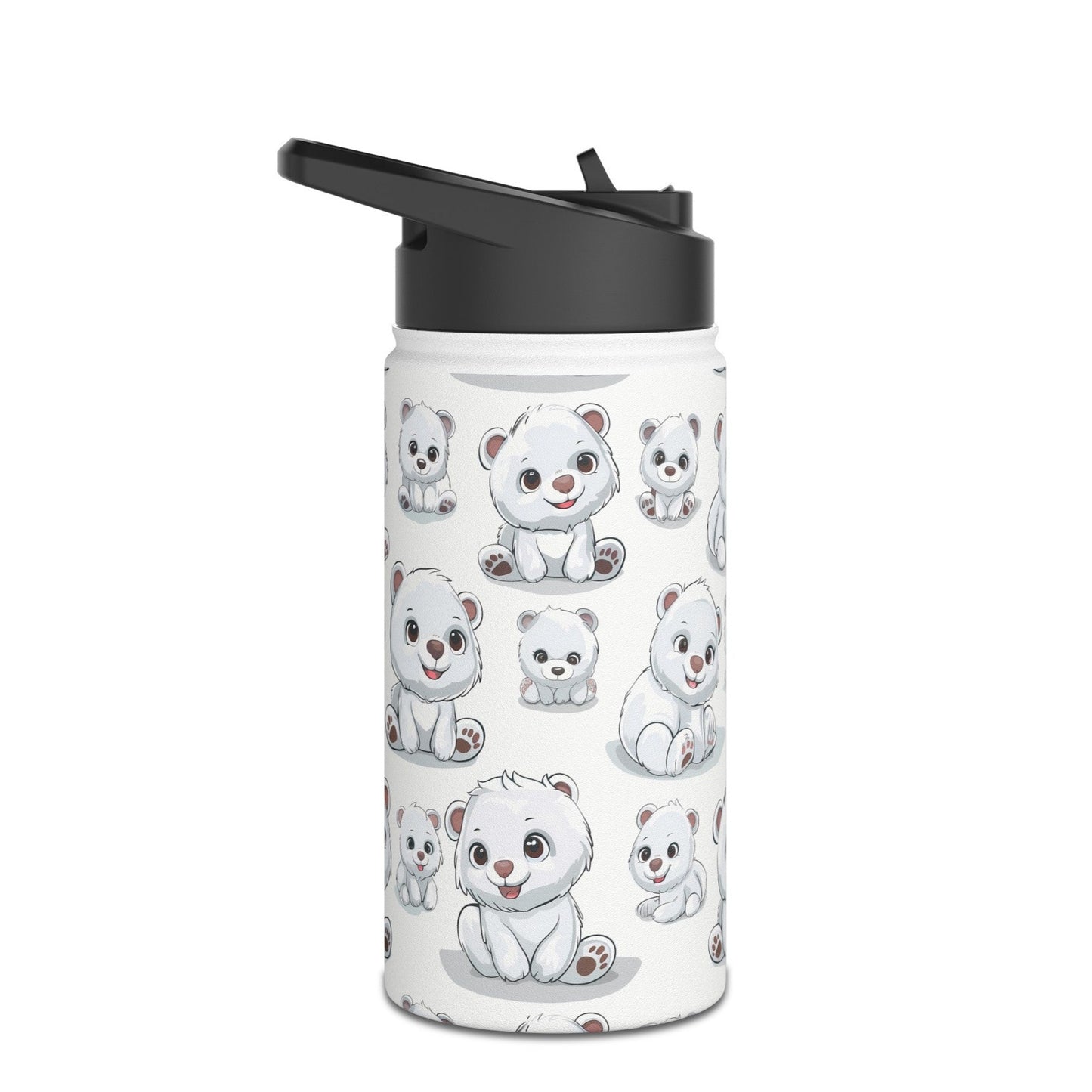 Insulated Water Bottle, 12oz, Cute Polar Bear Cubs - Double Walled Stainless Steel Thermos, Keeps Drinks Hot or Cold