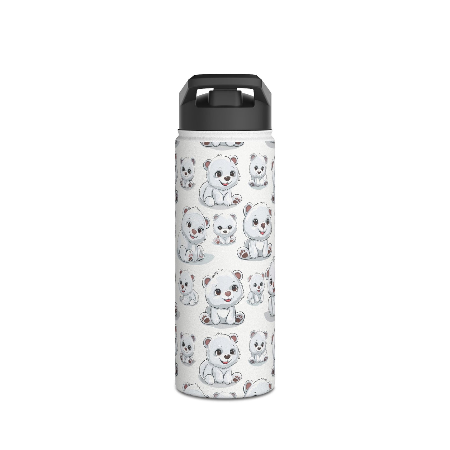 Insulated Water Bottle Thermos, 18oz, Cute Polar Bear Cubs - Double Walled Stainless Steel, Keeps Drinks Hot or Cold