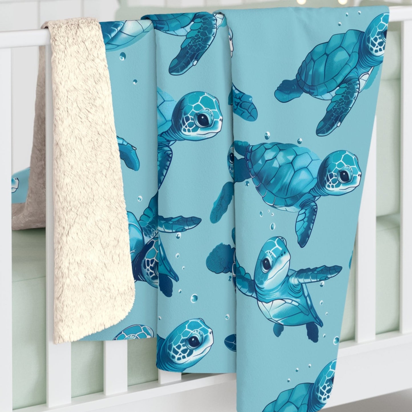 Sherpa Fleece Blanket with Cute Baby Sea Turtles Design, 50×60" Cozy Blanket