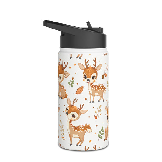 Insulated Water Bottle, 12oz, Cute Baby Deer - Double Walled Stainless Steel Thermos, Keeps Drinks Hot or Cold