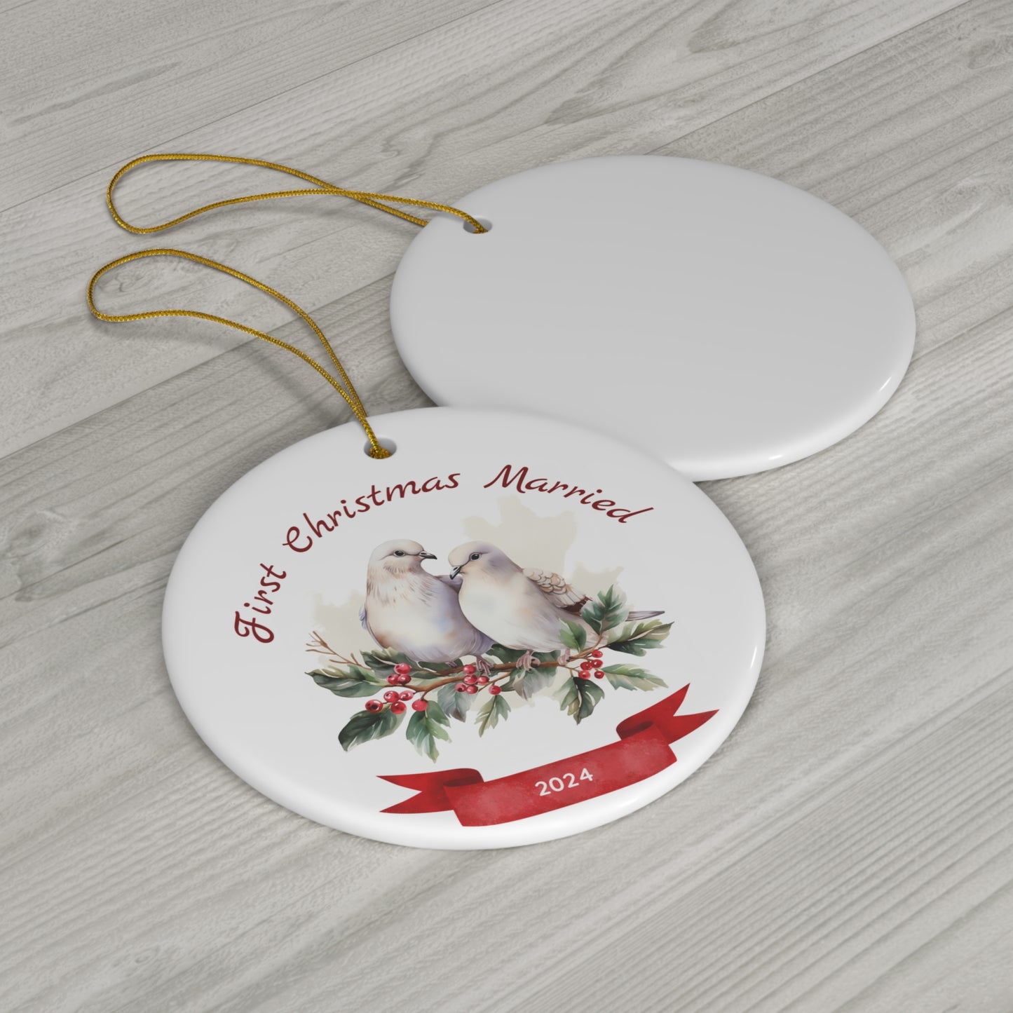 First Christmas Married Ornament, 2024 Keepsake Holiday Ornament, Love Birds Design