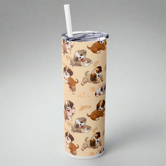 Insulated 20 oz Tumbler with Lid & Straw, Cute Puppy Dogs - Double-walled Stainless Steel, Keeps Drinks Hot or Cold