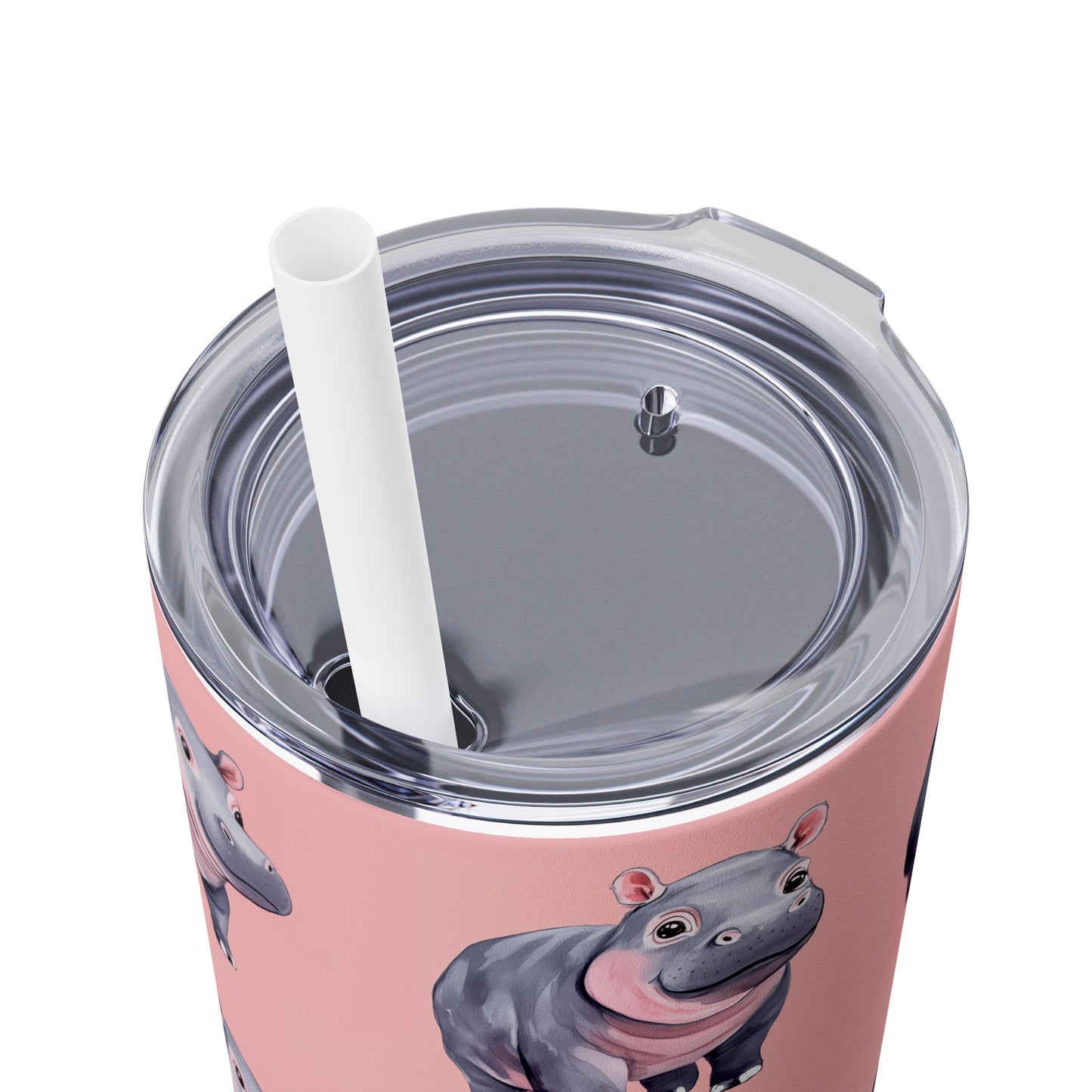 Insulated 20 oz Tumbler with Lid & Straw, Cute Pygmy Hippos - Double-walled Stainless Steel, Keeps Drinks Hot or Cold