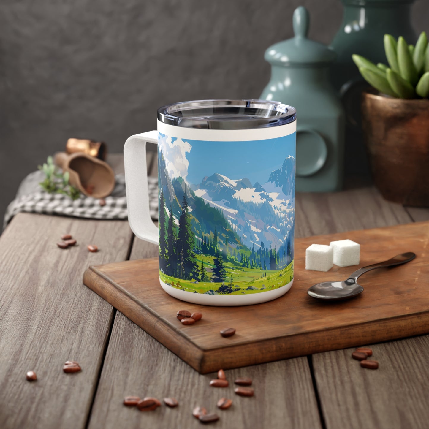 Insulated Coffee Mug with Olympic National Park Design, 10 oz