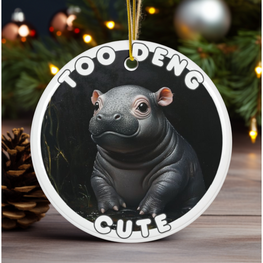 Too Deng Cute Hippo Holiday Ornament, 2-Sided Print Moo Deng Christmas Ornament