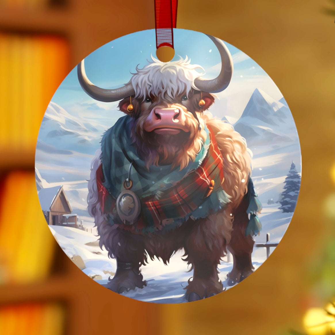 Grandpa Highland Cow, Family Christmas Ornament - Collectible for Tree or Hanging Car Ornaments