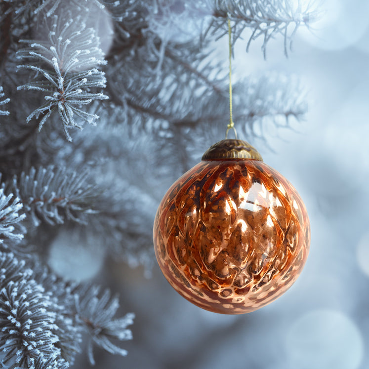 Set of 4 Pink Rose Gold Mercury Glass Ornaments (3.15" Antique Embossed Ball) - WillBrite.com - Gifts & Décor that Make People Happy