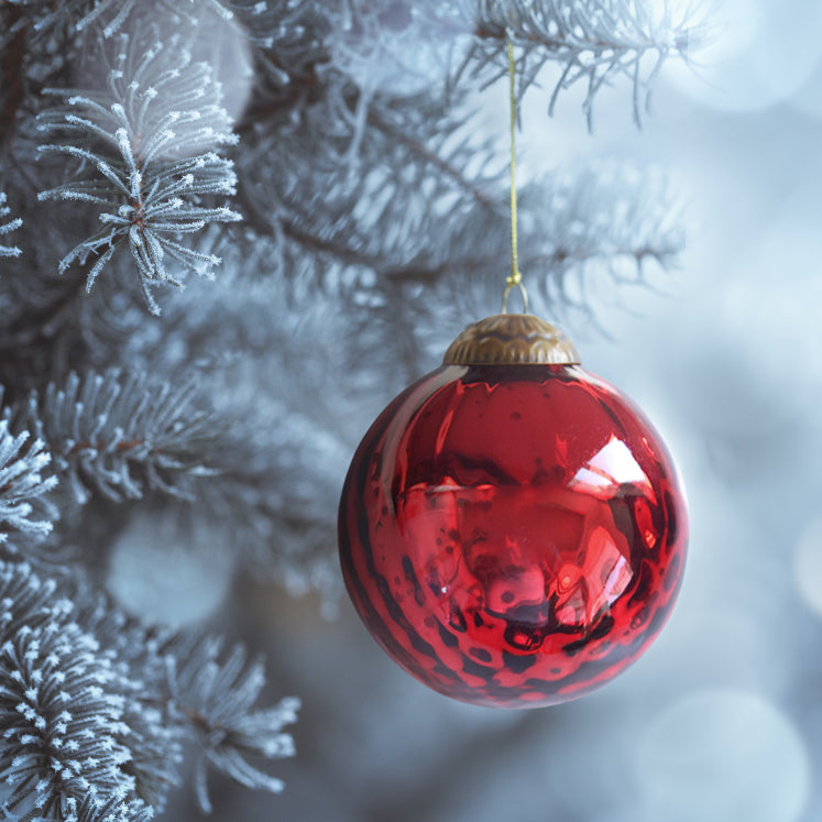 Set of 4 Red Mercury Glass Ornaments (3.15 Inch Antique Embossed Ball) - Perfect for Christmas Tree, Hanging Holiday Decoration, Gifts & Home Decor - WillBrite.com - Gifts & Décor that Make People Happy