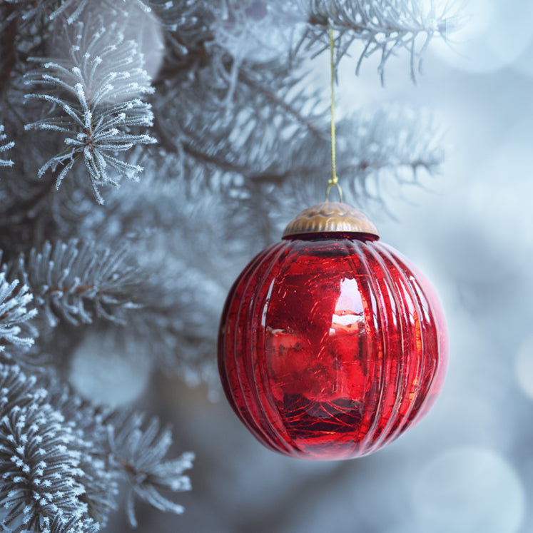 Set of 4 Red Mercury Glass Ornaments (3.15 Inch Grooved Crackle Ball) - Perfect for Christmas Tree, Hanging Holiday Decoration, Gifts & Home Decor - WillBrite.com - Gifts & Décor that Make People Happy