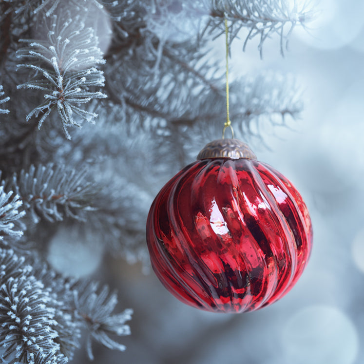 Set of 4 Red Mercury Glass Ornaments (3.15 Inch Classic Twist Ball) - Perfect for Christmas Tree, Hanging Holiday Decoration, Gifts & Home Decor - WillBrite.com - Gifts & Décor that Make People Happy