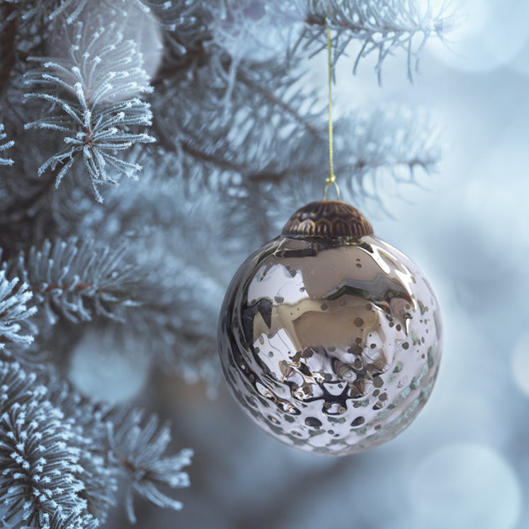 Set of 4 Silver Mercury Glass Ornaments (3.15 Inch Antique Embossed Ball) - Perfect for Christmas Tree, Hanging Holiday Decoration, Gifts & Home Decor - WillBrite.com - Gifts & Décor that Make People Happy