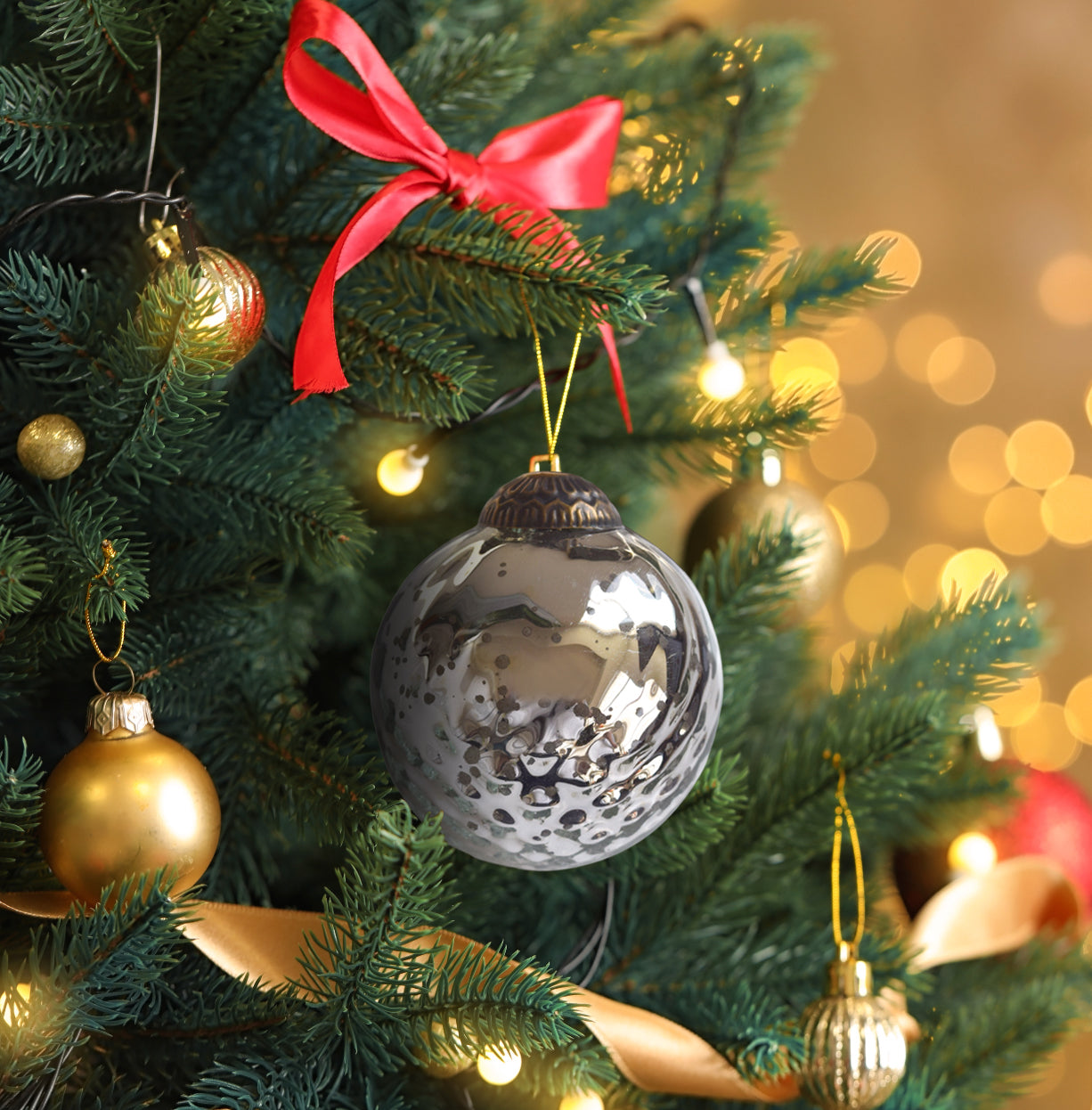 Set of 4 Silver Mercury Glass Ornaments (3.15 Inch Antique Embossed Ball) - Perfect for Christmas Tree, Hanging Holiday Decoration, Gifts & Home Decor - WillBrite.com - Gifts & Décor that Make People Happy