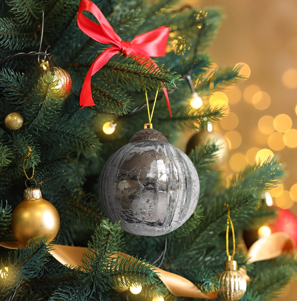 Set of 4 Silver Mercury Glass Ornaments (3.15 Inch Grooved Crackle Ball) - Perfect for Christmas Tree, Hanging Holiday Decoration, Gifts & Home Decor - WillBrite.com - Gifts & Décor that Make People Happy